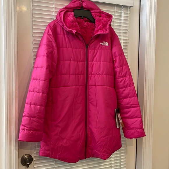 The North Face Mossbud Swirl Reversible Cabaret Pink Parka with Attached Hood - Picture 1 of 9